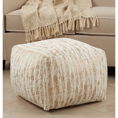 Gold Foil Print Faux Fur Pouf, 24" x 24" x 16"