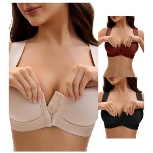 INSPIRE CHIC Women's Front Closure Push Up Wirefree Wide Straps U Back Tank Bras 3 Packs - 1 of 4
