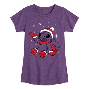 Girls' - Lilo and Stitch - Merry Stitchmas Christmas Fitted Short Sleeve Graphic T-Shirt - 1 of 4
