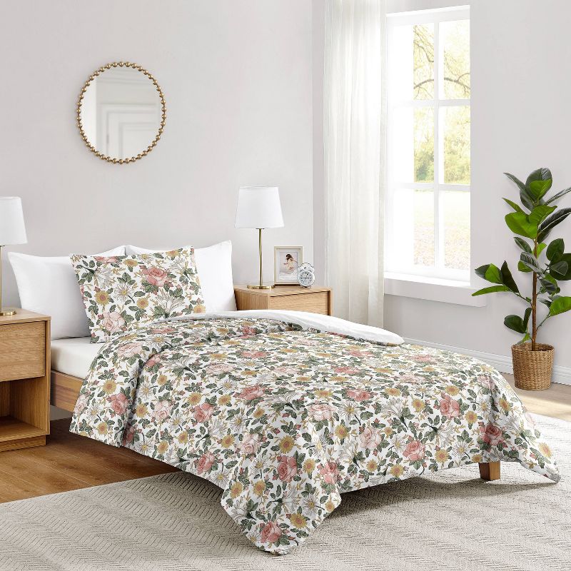 4pc Vintage Floral Twin Kids&#39; Comforter Bedding Set Green and Pink - Sweet Jojo Designs, 4 of 7
