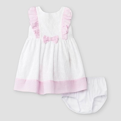 Mia & Mimi Baby Girls' Eyelet Trim Dress - White/Pink 0-3M