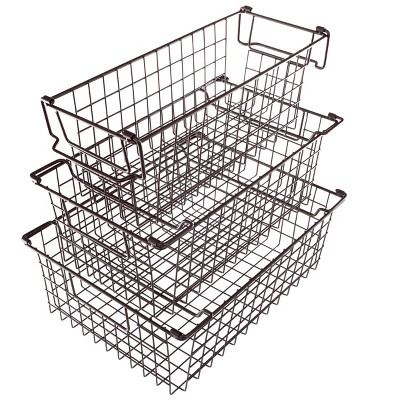 Farmlyn Creek 3 Pack Metal Wire Storage Baskets For Shelves, Pantry,  Closet, Long Narrow Organizer Bin, Black, 16 X 6 X 6 In : Target