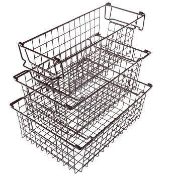 Home-Complete Set of 3 Wire Storage Bins - Shelf Organizers for Toy, Kitchen, Closet, and Bathroom
