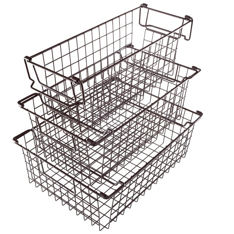 Home-Complete Set of 3 Wire Storage Bins - Shelf Organizers for Toy, Kitchen, Closet, and Bathroom, 1 of 11