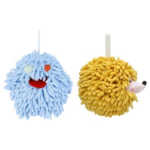 REGALWOVEN Fuzzy Cute Cartoon Decorative Hand Drying Hanging Ball Hand Towels 7" x 7" 2 Pcs - 1 of 4
