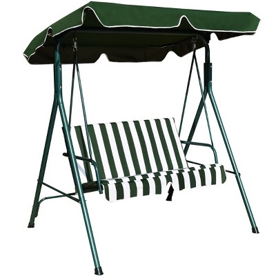 Costway Loveseat Patio Canopy Swing Glider Hammock Cushioned Steel Frame Outdoor Green