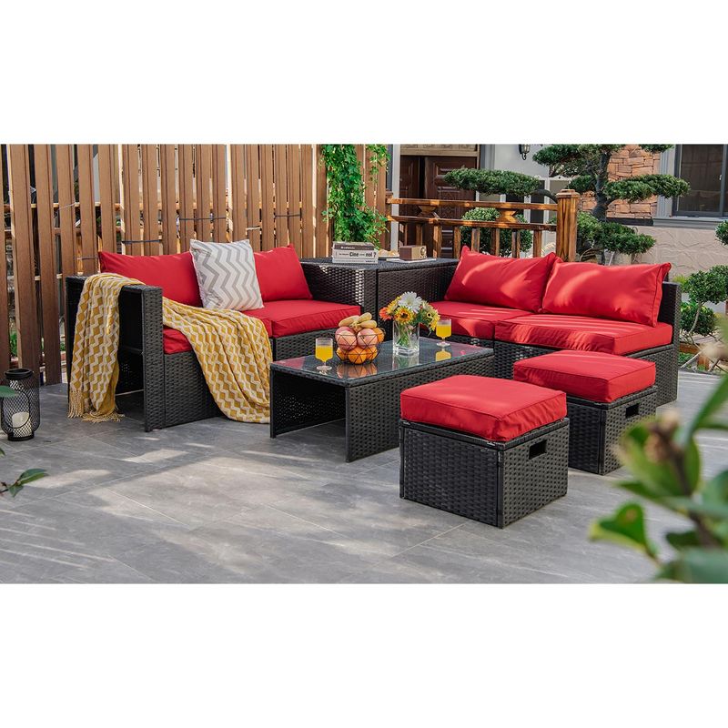 Costway 8PCS Patio Rattan Furniture Set Storage Table Ottoman cover, 1 of 12