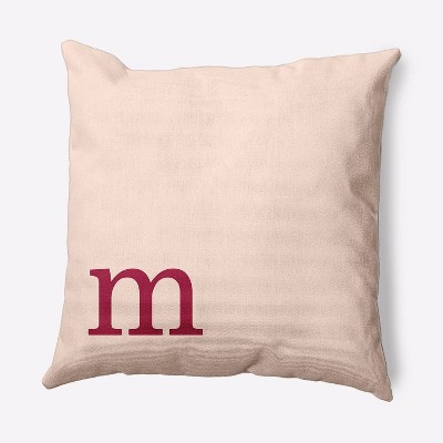 16"x16" Modern Monogram 'M' Square Throw Pillow Cranberry Red - e by design