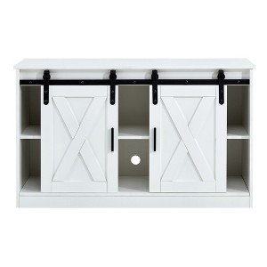 Gulches White Sliding Barn Door TV Stand - 46.9"L MDF Storage Cabinet with 3-Layer Space, for Living Room/Bedroom/Corridor - 1 of 4