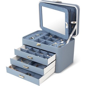 4 Layer Jewelry Organizer with Mirror, 3 Drawers, Jewelry Storage Box, for Earring, Necklace, Bracelet, Ring - 1 of 4