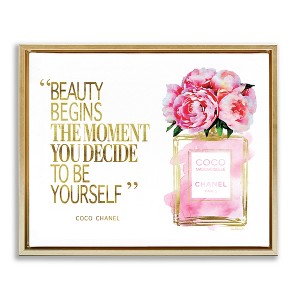 Stupell Industries Fashion Designer Perfume Gold Pink Watercolor Inspirational Word Floating Frame Canvas Art, Gold, 31" x 25" - 1 of 4
