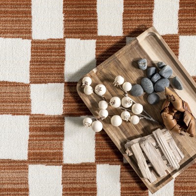 Dominique Orange and White Geometric Synthetic Area Rug