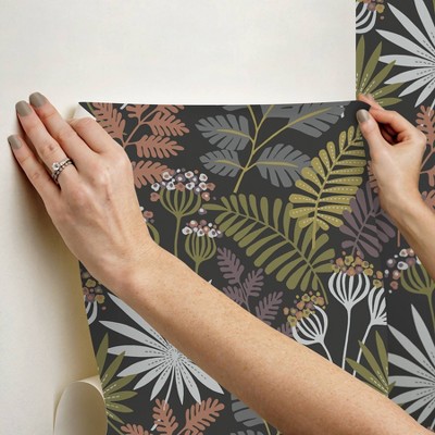 Marajo Black Botanical Peel and Stick Wallpaper