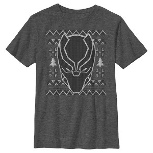 Boy's Marvel Ugly Christmas Panther Mask T-Shirt - 1 of 4