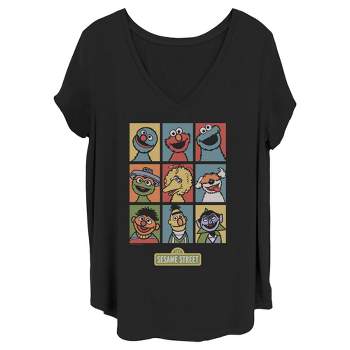 Women's Sesame Street 9 Panel Puppet Grid T-Shirt