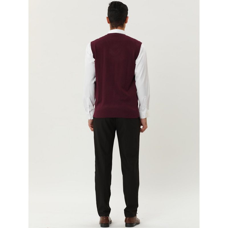 Lars Amadeus Men's Casual Argyle V Neck Slim Fit Sleeveless Knit Pullover Sweater Vest, 5 of 7