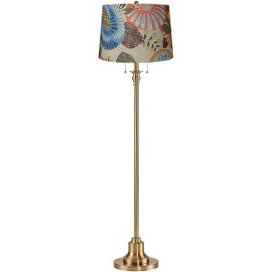 360 Lighting Dyna 58"H Antique Brass and Tropical Flower Shade 2-Light Floor Lamp - 1 of 4