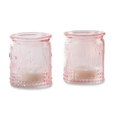 12ct Vintage Glass Tea Light Holder Pink
