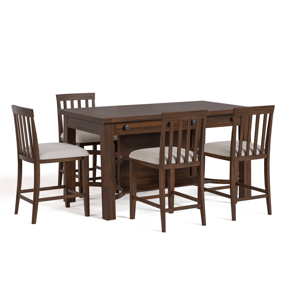 Photos - Dining Table 5pc Foret Rustic Counter Height  Set with Bench and Stool Rust