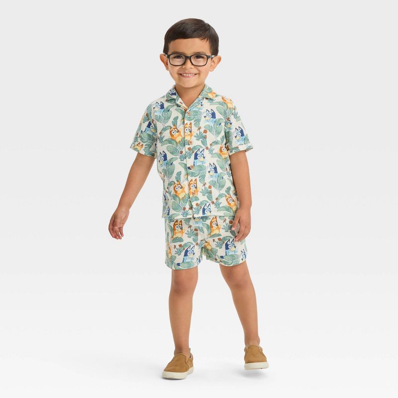Toddler Boys' Bluey Tropical Printed Top and Shorts Set - Off-White, 3 of 7