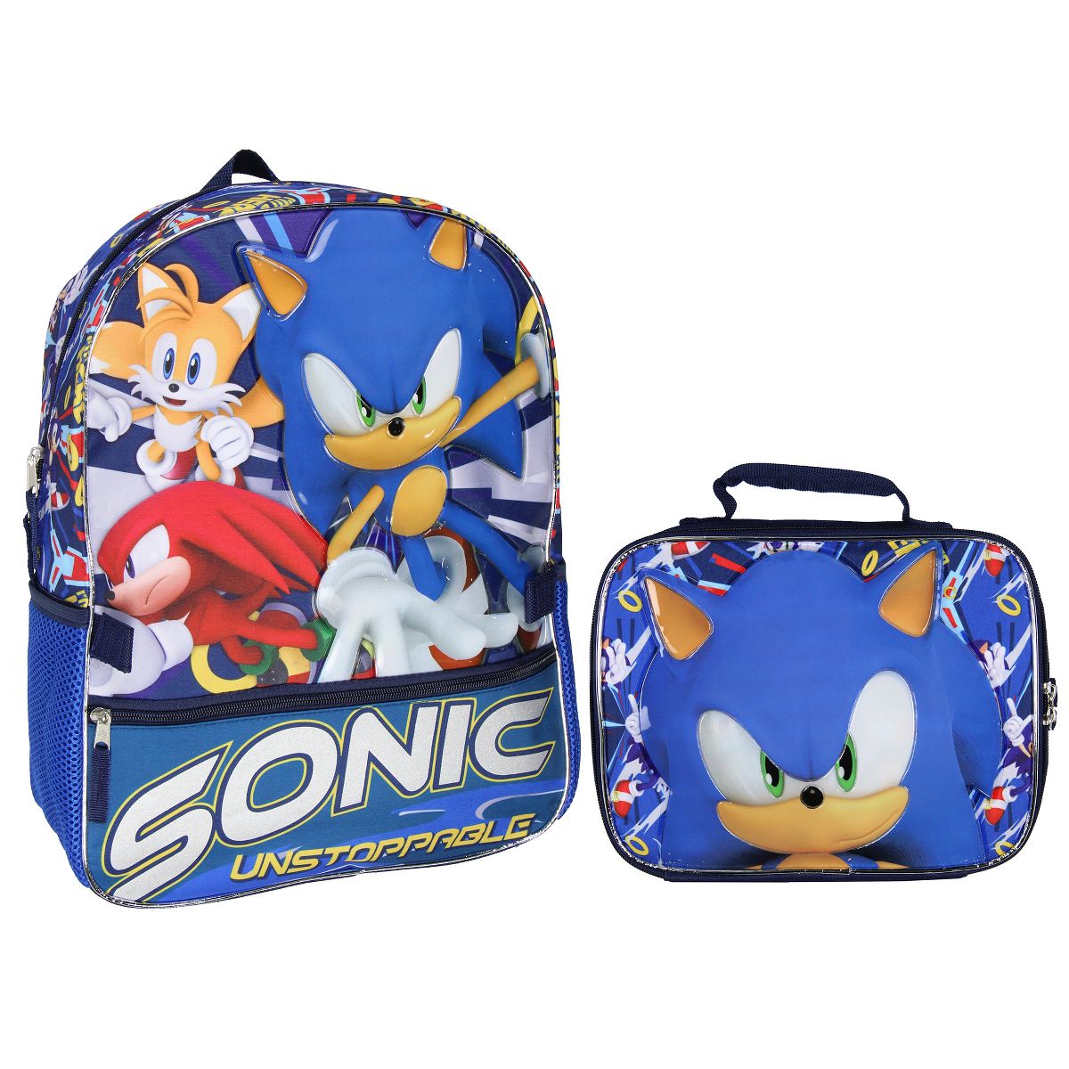 Sonic The Hedgehog School Travel Backpack 2 Piece Set With Detachable Lunch Box