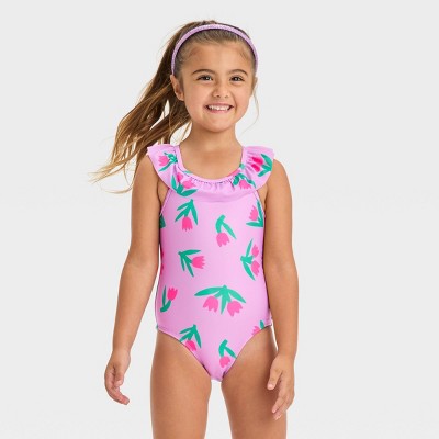 2pcs Baby Girl Allover Floral Print Ruffle Two-Piece Swimsuit