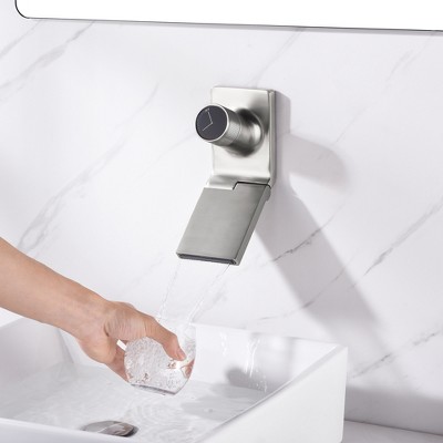 Brushed Nickel Wall Mount Bathroom Faucet with Adjustable Waterfall Spout