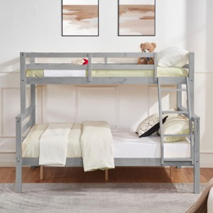 INFURNIC Beds Twin Over Full Bunk Bed with Thick Posts High Guardrails Sturdy and Durable Wooden Frame for Kids Teens, Grey, 79.53"*58.66"*61.81" - 1 of 4