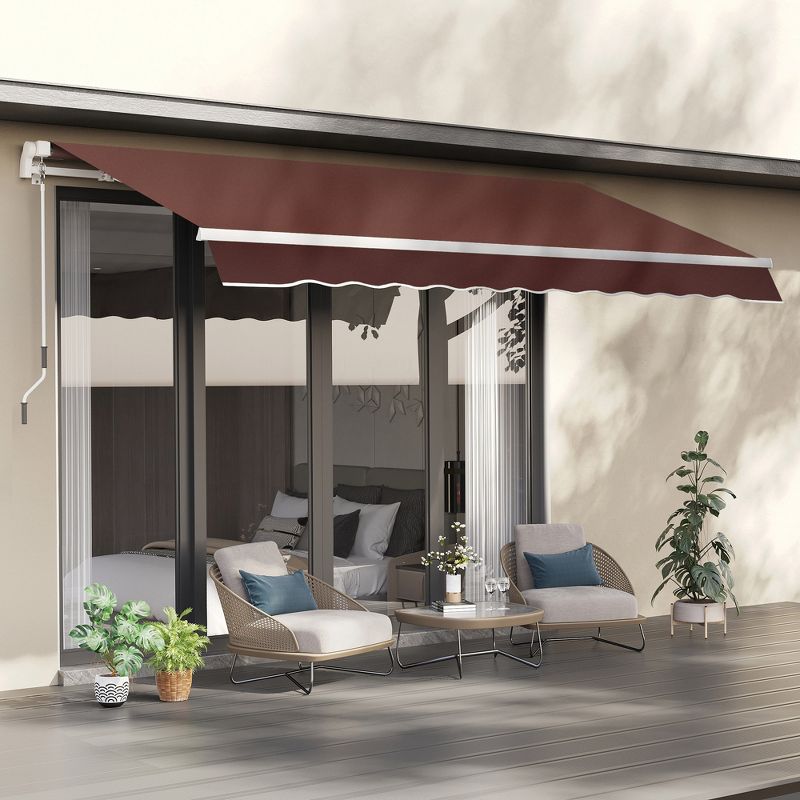 Outsunny 12' x 8' Patio Awning Canopy Retractable Sun Shade Shelter with Manual Crank Handle for Patio, Deck, Yard, Brown, 3 of 9