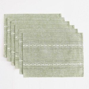Aoibox Wracra Cotton Linen Placemats, Set of 6 Rustic Hemstitch Place Mats for Kitchen Table, Heat Resistant with Sage Green Hemstitch Design - 1 of 4
