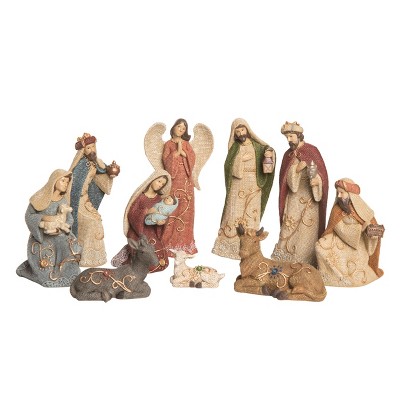 Transpac Resin 11.8 in. Multicolor Christmas Waffle Weave Nativity Set of 10