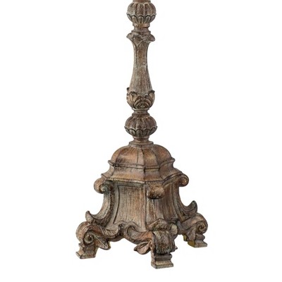 Antique French Country 62" Faux Wood Floor Lamp with Beige Silk Shade