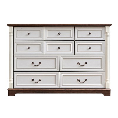 10-Drawer Wooden Dresser Chest with Base Rustic Storage Cabinet for Bedroom Living Room