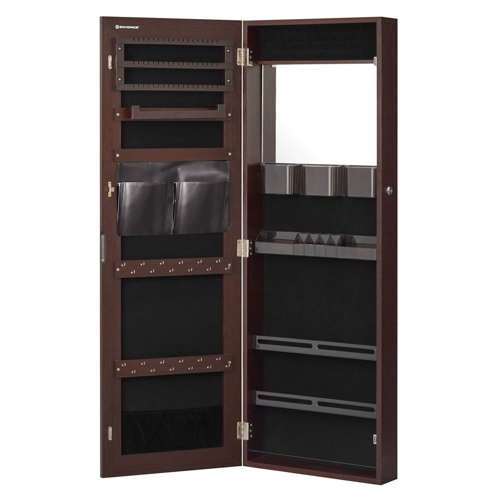 SONGMICS Jewelry Cabinet Brown: Standing Mirror Armoire, Large Capacity, MDF Frame, Metal Hardware