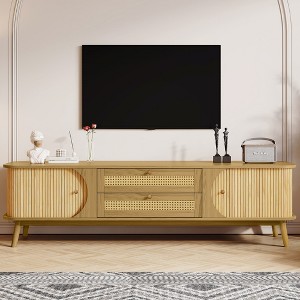 Lyngins Rattan TV Stand for TVs up to 75",Media Console with Solid Wood Doors,Drawers,Cable Management,Entertainment Center for Living Room - 1 of 4