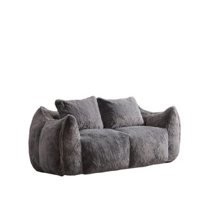 Gulches Gray Faux Fur High-Resilience Shredded Foam Giant Bean Bag Couch 75x42x28 Inch Oversized Loveseat Lounge Chair with Pillows - 1 of 4