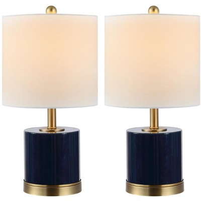 Jayce Navy Blue Glass Table Lamp Set with White Shades