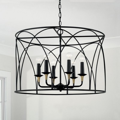 Matte Black and Brass 6-Light Drum Pendant Chandelier