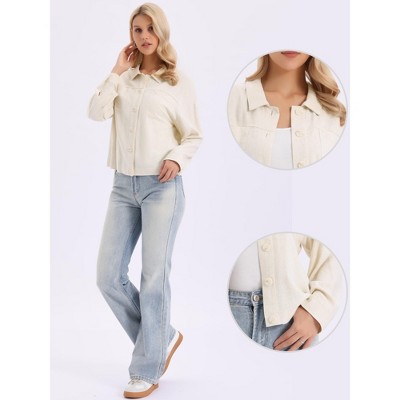 INSPIRE CHIC Women's Button Down Long Sleeve Lapel Casual Jackets with Pockets Large Beige — фото 2