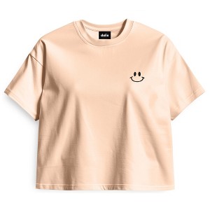 Dalix Smile Face Boxy Short Sleeve Tee Relaxed Summer Cotton Garment Dyed Womens - 1 of 4