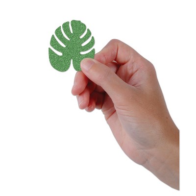 Glittery Green and Light Green Tropical Palm Leaf Confetti