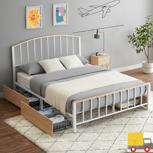 Jojoka Metal Platform Bed Frame with 4 Rolling Storage Drawers, Headboard and Footboard, Steel Slats Support, No Box Spring, Noise-Free - 1 of 4