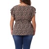 Agnes Orinda Women's Plus Size Crew Neck Floral Tie Waist Ruffle Flare Sleeve Blouses - 4 of 4