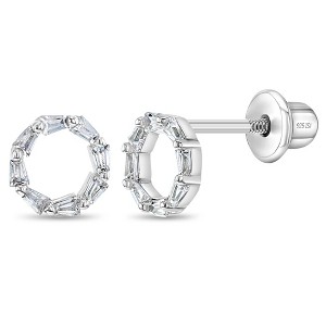 Girls' Gleaming CZ Round Screw Back Sterling Silver Earrings - In Season Jewelry - 1 of 4