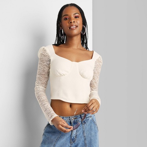 Women's Long Sleeve Lace Bustier Top - Wild Fable™ Off-white M : Target