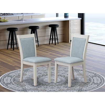 East West Furniture MZC0T01 Dining Chair Set of 2 - Cream Linen Fabric Seat and High Chair Back - Wire Brushed Linen White Finish (SET OF 2)`