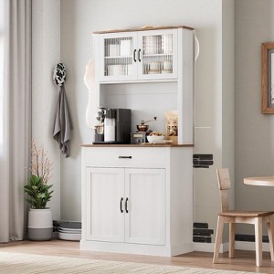 71" Tall Kitchen Pantry Cabinet with Microwave Stand, Freestanding Hutch Buffet Storage with Glass Doors & Shelves for Dining Room & Home - 1 of 2