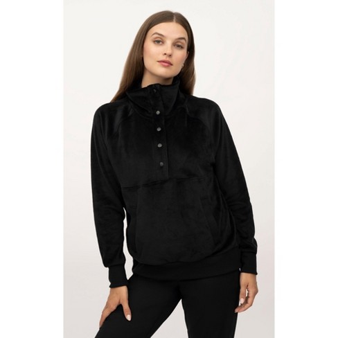 Yogalicious Womens Double Butter Santa Monica Snap Henley Pullover  Sweatshirt - Black - X Large : Target