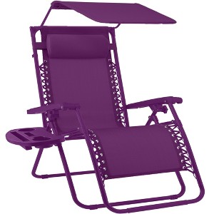 Best Choice Products Folding Zero Gravity Recliner Patio Lounge Chair w/ Canopy Shade, Headrest, Tray - 1 of 4