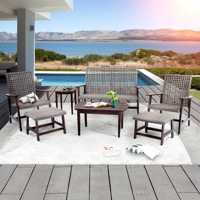 Jiallo Vineyard Collection Conversation set Armchair, Loveseat, Ottoman, End Table  and Coffee Table